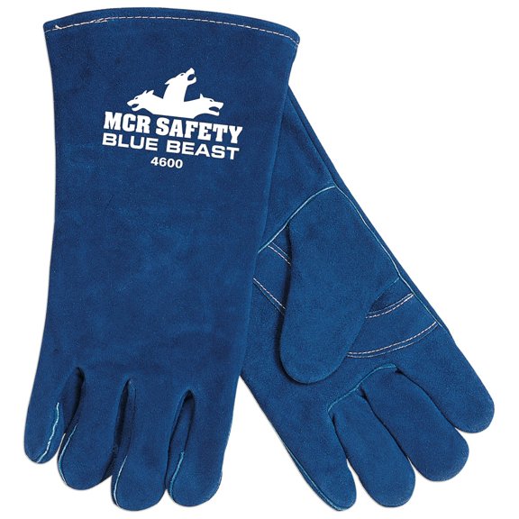 MCR Safety 4600 Blue Beast Leather Welding Work Gloves Jersey Lined Select Side