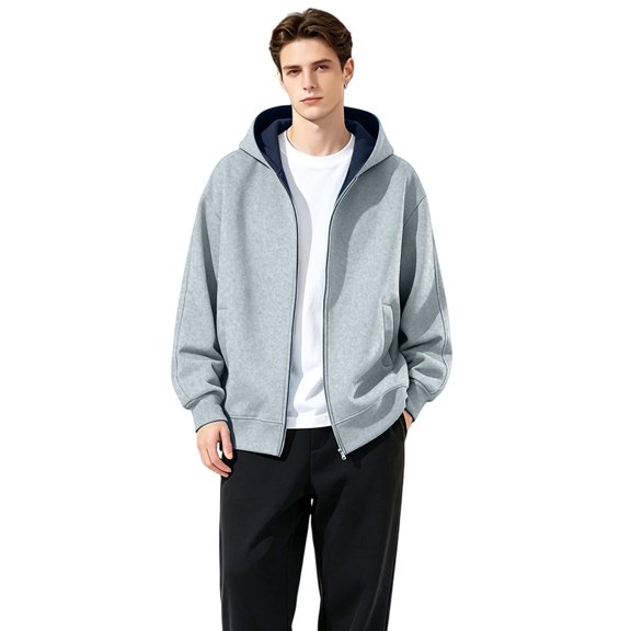 Stylish Jackets for Men Jerdar Men Contrast Color Hood Zip Up Sweatshirt Jacket, Oversized Loose Long Sleeve Hoodie with Kangaroo Pocket, Cotton Autumn Casual Outer Coat