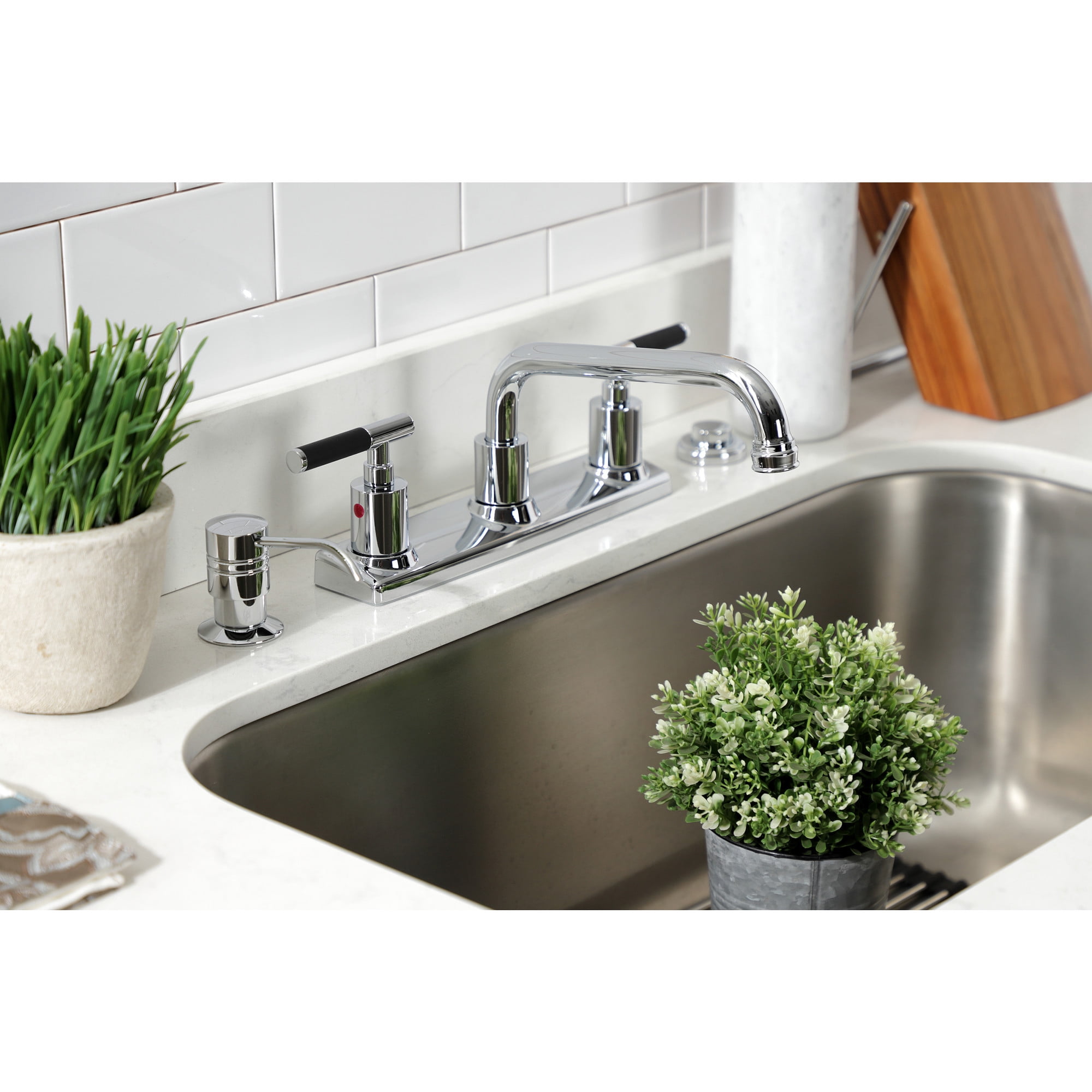Kingston Brass FB2131CKL Kaiser Double-Handle 8" Centerset Kitchen Faucet, Polished Chrome