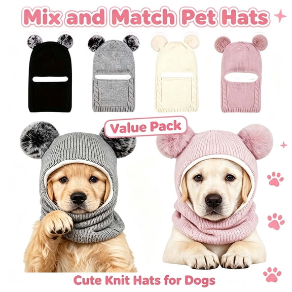 Winter Dog Hat, Knitting Wool Cap, Warm Pet Head Wear, Puppy's Head Accessorie _ Beige