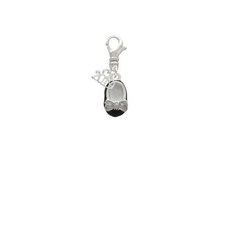 - Silvertone Black Enamel Baby Shoe with Bow - 2019 Clip on Charm