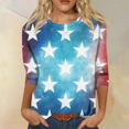 thumbnail image 3 of KDDYLITQ Womens 250th Anniversary Independence Day Shirts Liberty Printed 3/4 Sleeve Tees Vintage Usa Flag Causal T-Shirts Red White and Blue Fashion Crew Neck Tops Blue L, 3 of 6