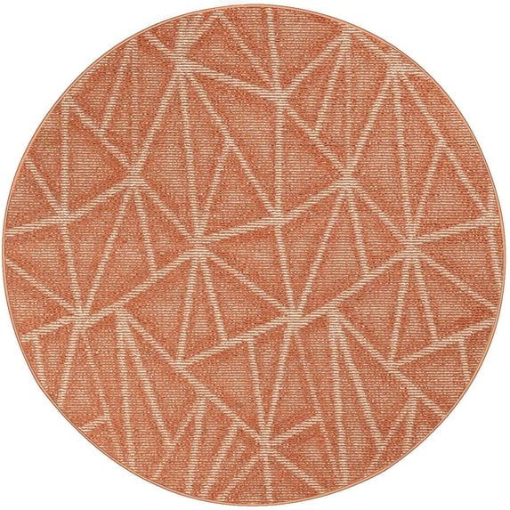Indoor Outdoor custom size area rugs made in USA pattern Geometrical comes in Ten colors and Nine shapes rectangular,round,square,runners,oval,hexagon,octagon,half round - Rust, 4' Round Area Rugs