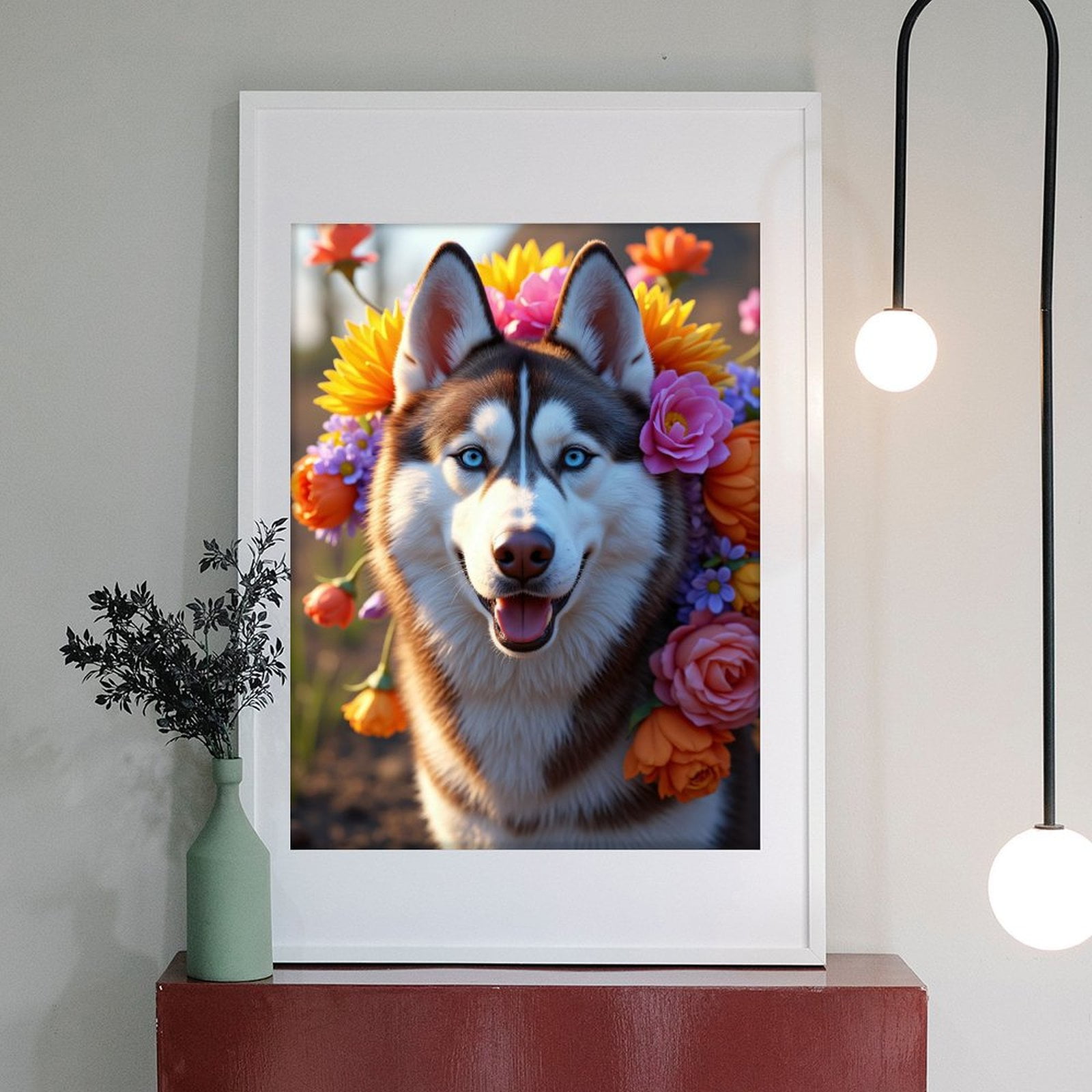 Diamond Art Kits for Adults - 5d Bright Husky Floral Portrait Diamond Painting for Adults, Diamond Art for Adults Beginners, Diamond Painting Kits for Adults for Home Wall Decor