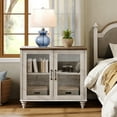 thumbnail image 5 of Nightstand for Bedroom with Glass Doors, Mid-Century Modern Wooden Closet Storage Organizer, Placing It in the room Has a Great Decorative Effect, Rustic White, 5 of 7