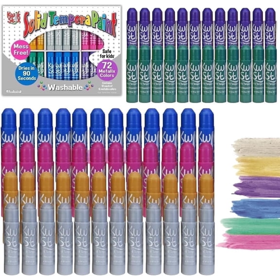 Kwik Stix Solid Tempera Paint Sticks, 72 Count Class Pack, Metallic Colors, Washable, Quick-Drying, Non-Toxic