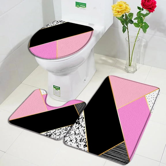 3Pcs Geometric Bath Mats Set Creative Gold Line Black Pink Marble Door Rug Modern Print Bathroom Decor Non-slip Toilet Cover Mat