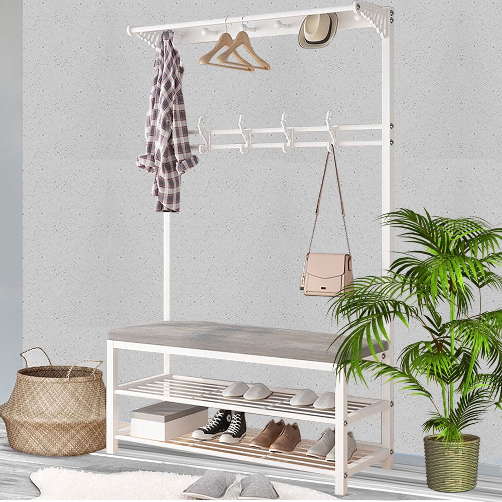 Coat Rack with Bech, 3in1 Entryway Bench with Coat Racks and Storage