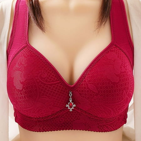 Bra for Women Lace Bras Adjustable Medium Support Minimizer Bras No Underwire Breathable Supportive Bras Everyday Bras Plus Size Wine L