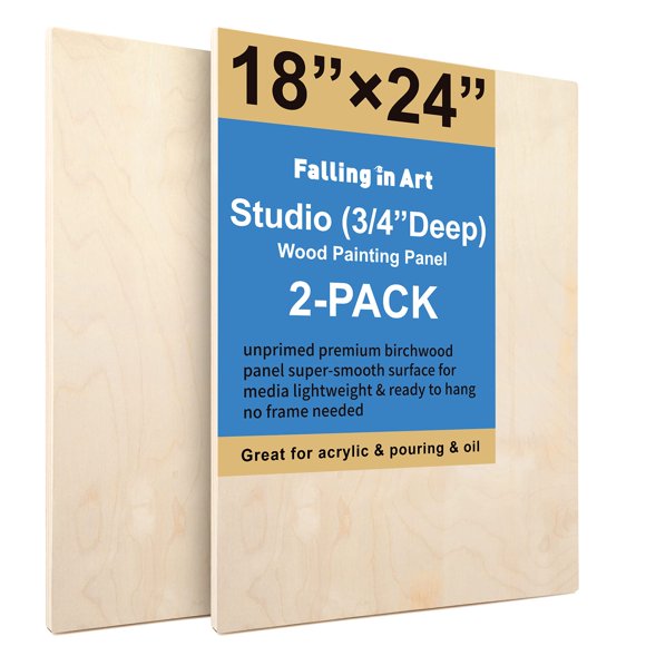 Kit de paneles de lona de madera de abedul sin terminar Falling in Art Paquete de 2 tablas de soporte Studio de 18 x 24 de profundidad 3/4 para verter arte, manualidades, pintura y más