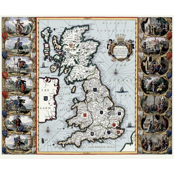 Historic Map - England Scotland Wales - Bleau 1645 - 27.75 x 23 - Vintage Wall Art
