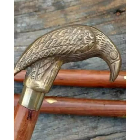 NAUTICALMARTUS Antique 3 fold Designer Brass Raven Crow Head Handle Style Wooden Folding Walking Stick Vintage Cane Gift