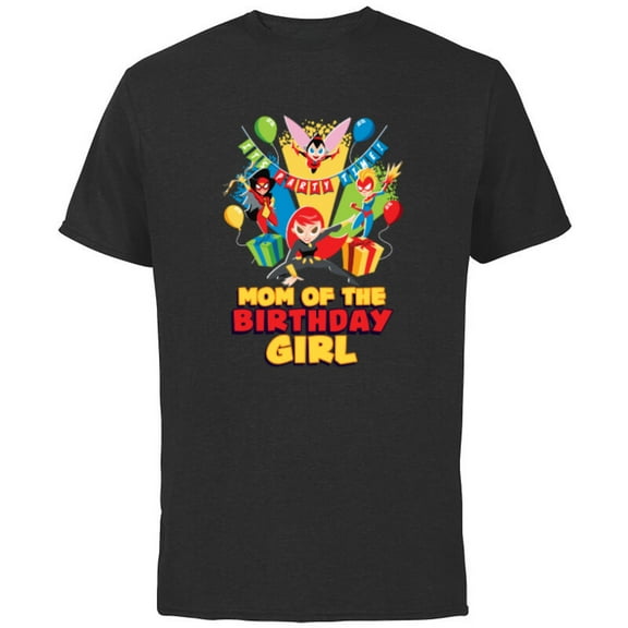 Marvel Super Women Family Party Mom of the Birthday Girl - Short Sleeve Cotton T-Shirt for Adults - Customized-Black