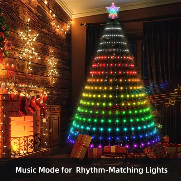 6 Ft 1.8M Christmas Tree Lights With Remote Control And APP Control Outdoor Christmas Decorations With Top Hat Multi Color And White Light Strings With 400 LED Lights For Christm