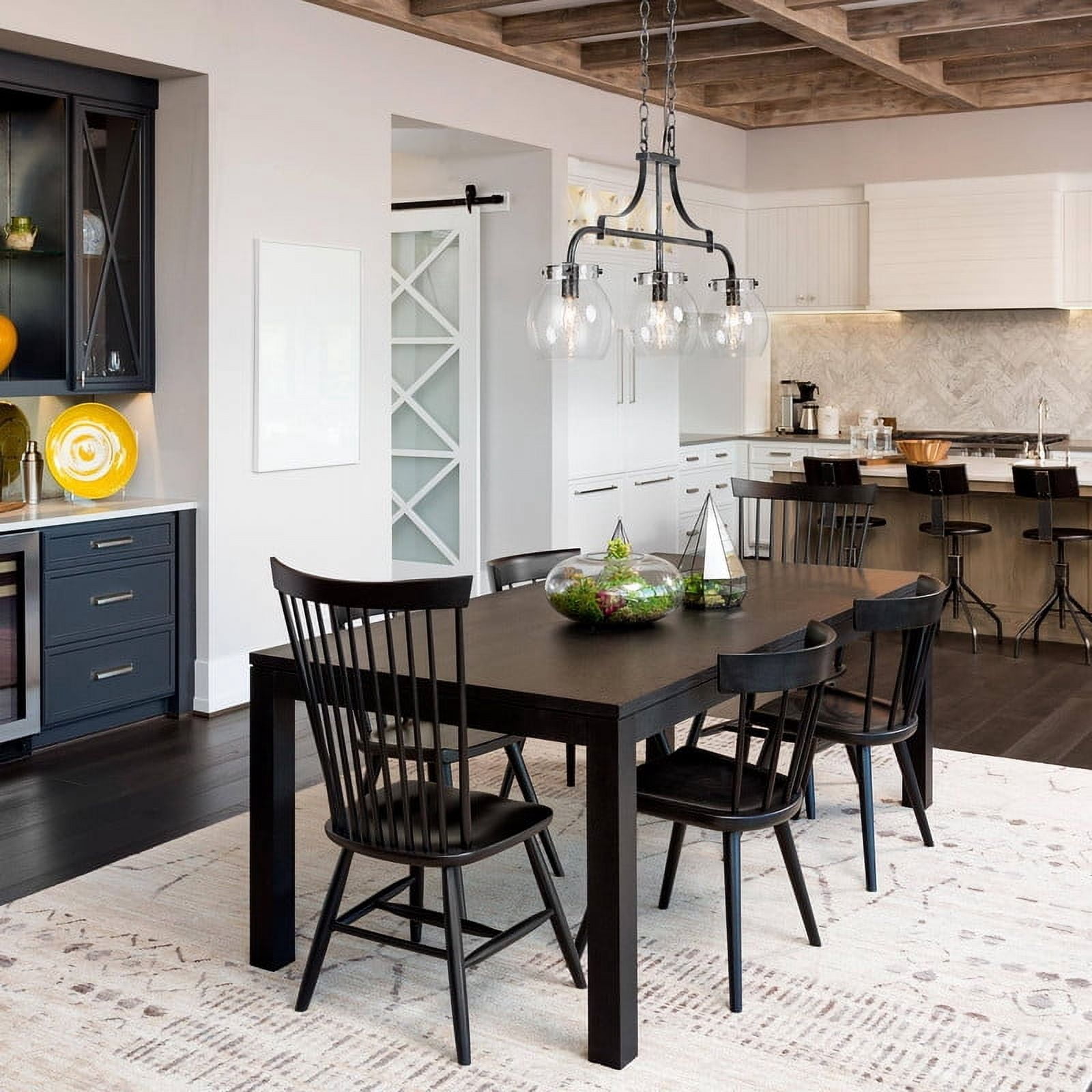 LNC 3-Light Black Kitchen Island Chandelier withseeded Glasss, Adjustable Hanging Fixture