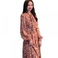 thumbnail image 1 of CNKOO Spring And Autumn Long-Sleeved Gentle Loose Mid-Length Floral Chiffon Ladies Chest Bow Tie Dress, 1 of 9