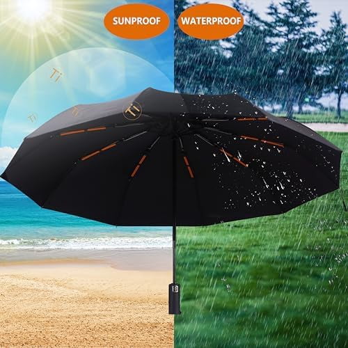46 Inch Compact Umbrellas for Rain - Travel Small Umbrella - Automatic Folding Umbrella - Windproof Portable Umbrella, Double 10-rib (2 pack)black+grey