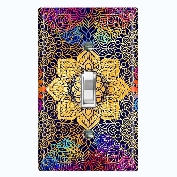 Metal Light Switch Plate Cover Mandala Yellow Flower Tile Pattern MDL097