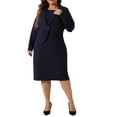 thumbnail image 1 of Conjuntos de trajes de talla grande Agnes Orinda para mujeres, dos piezas, chaquetas y vestido sin mangas, conjuntos de trajes de negocios informales 2X azul marino, 1 of 6