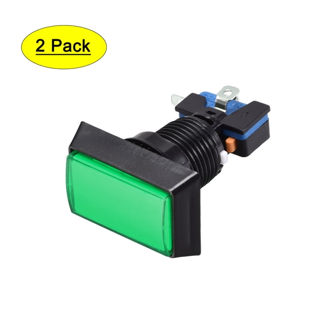 Botón de empuje para juegos 49x33 Rectángulo 12V Interruptor de botón iluminado LED con microswitch para juegos de video de arcade Verde 2pcs