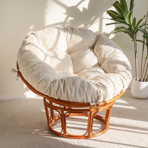 Papasan Chair Cushion with Corduroy Cover (Without Chair), 48 x 48 Inch Supportive Cushion, Overstuffed Chair Cushion