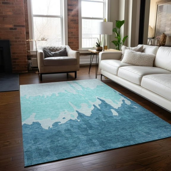 Addison Rugs Chantille Indoor/Outdoor Transitional Abstract Teal Washable Rectangle Rug, 9' x 12'