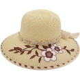 thumbnail image 2 of CHCNHAC Ladies' Basin Hat Flower Sun Hat Wide Brim Straw Summer Hat with Embroidered Flowers for Women Beach Outdoor Travel Garden Picnic Light Weight Breathable Sun Protection Hat, 2 of 3