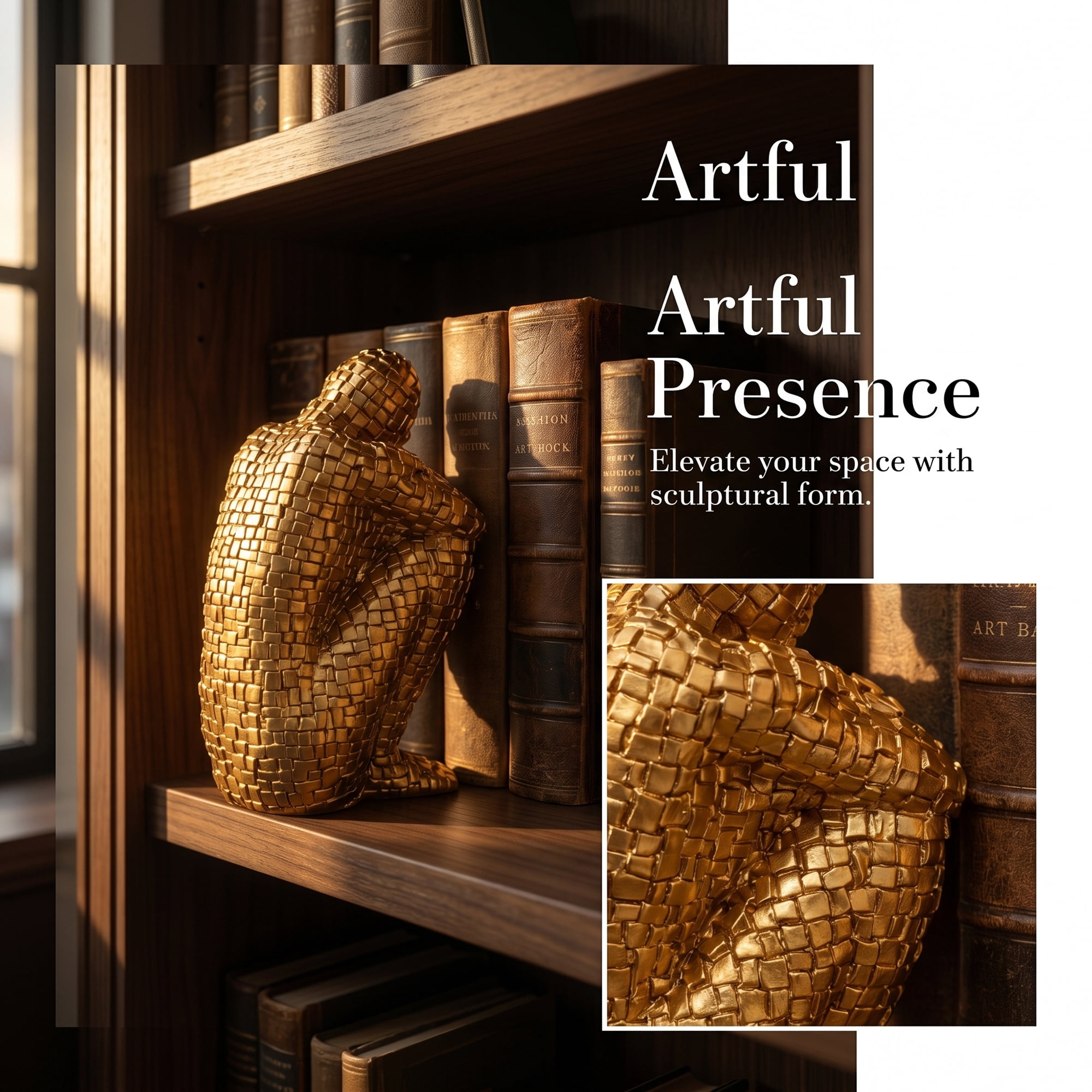 Unique Bargains Decorative Character Modern Figurine Book End Gold 4.1*2.6*7.9inch