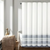 Lush Decor 100% Cotton Nantucket Yarn Dyed Cotton Tassel Fringe Shower Curtain White/Navy Single 72x72