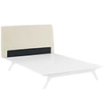 thumbnail image 3 of Modern Contemporary Urban Design Bedroom Queen Size Platform Bed Frame, Beige White, Fabric Wood, 3 of 5