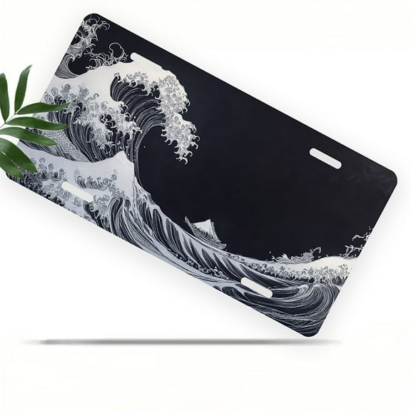 Monochrome Wave Front License Plate, Metal License Plate, Funny Standard Plates Personalized Novelty Decorative For Men/Women/Boys/Girls Car 6×12 Inch