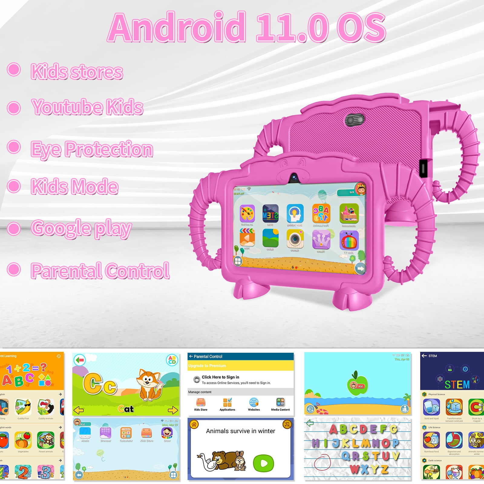 Kids Tablet, 7 inch Android Tablet for Kids, 6GB RAM 32GB ROM Quad-Core Toddler Tablet with Shockproof Case, Bluetooth, WiFi, Parental Control, 2MP+2MP Dual Camera, GPS, Games