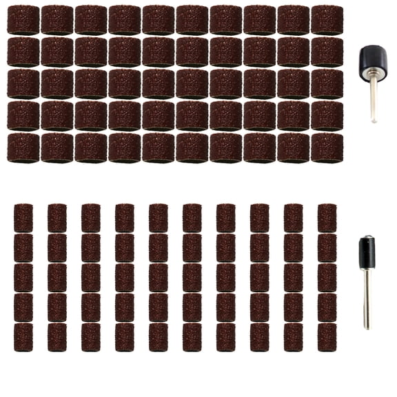 TMAX 50 pc 1/2 Inch and 50 pc 1/4 Inch Sand Drum Grit 60 Coarse with 2 pc 1/8 Inch Mandrel for Dremel Rotary Tools