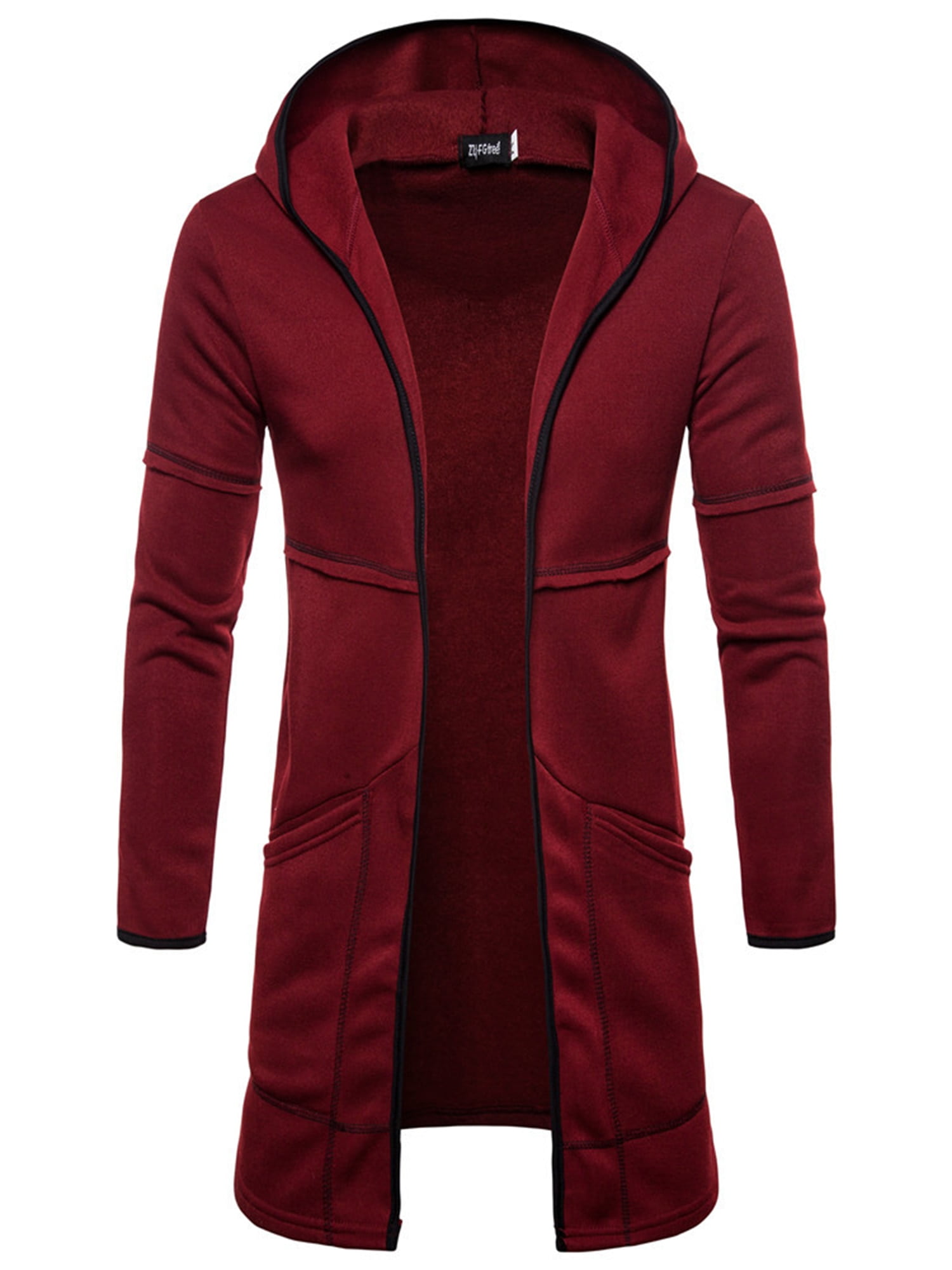 Men Long Open Front Hooded Sweatshirts Autumn Winter Zipper