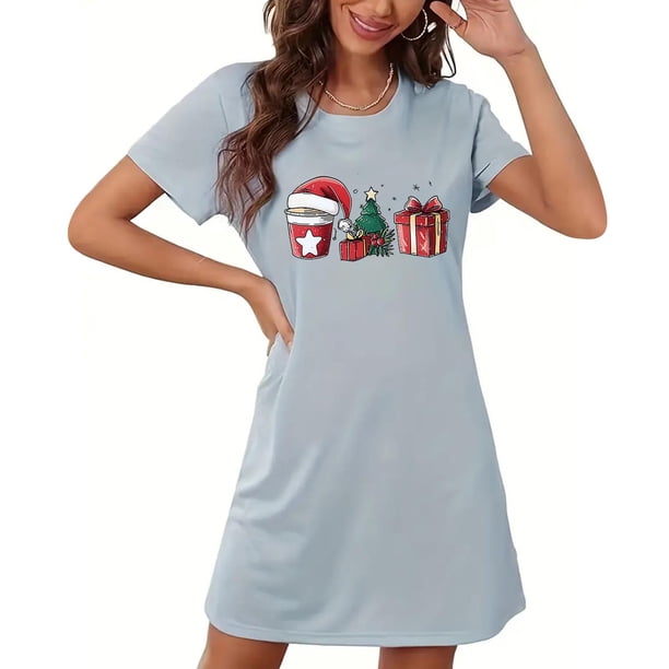 Camisón corto de talla grande para mujer, camisón de manga corta con estampado de pecho a la moda, camisón para mujer