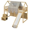 thumbnail image 5 of Twin size Wooden Loft Bed House-shaped Frame with a Tent, Natural+Beige, 5 of 10