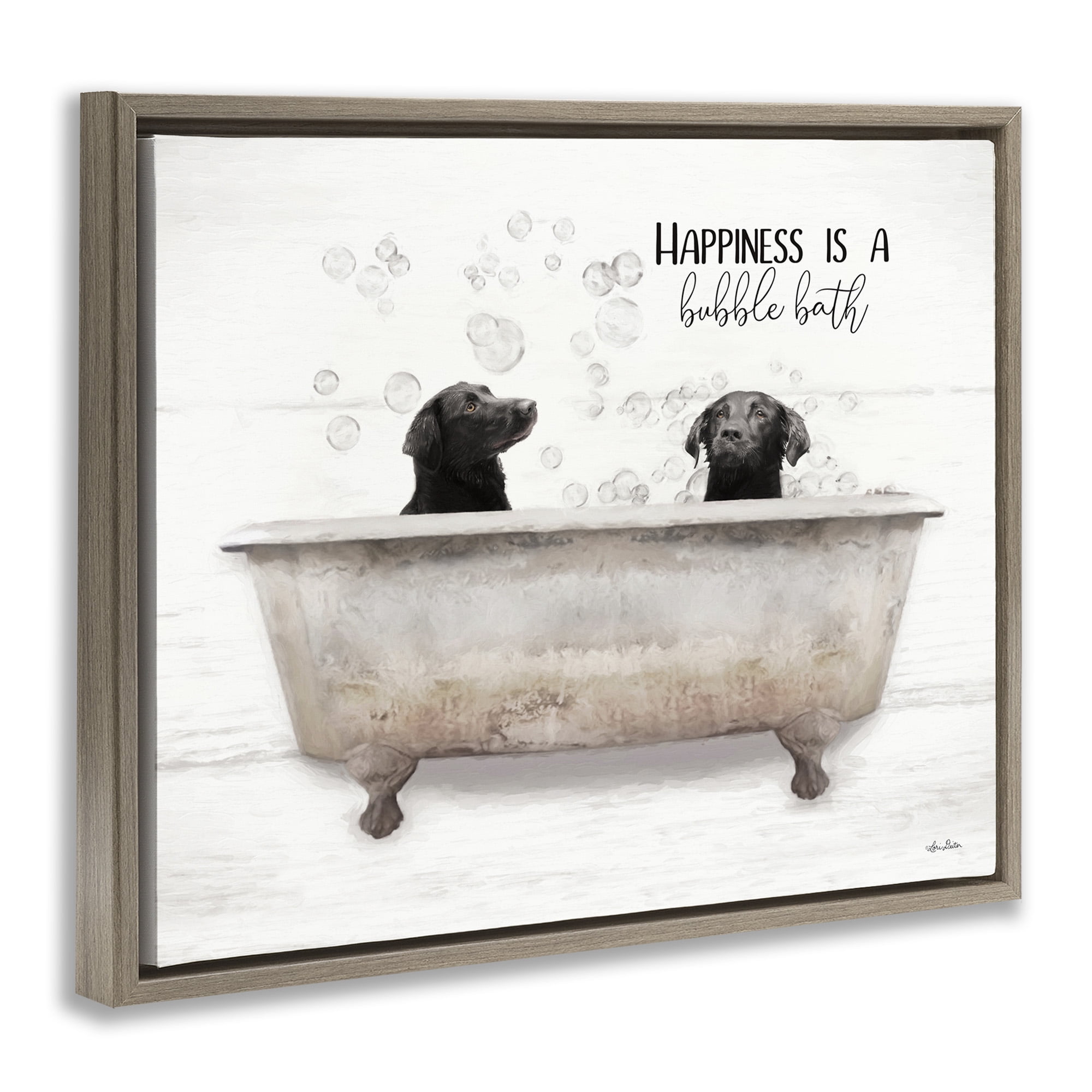 Stupell Industries Animal Bathroom Happy Dogs Animals & Insects Painting Brown Floater Framed Canvas Art Print Wall Art, 21 x 17
