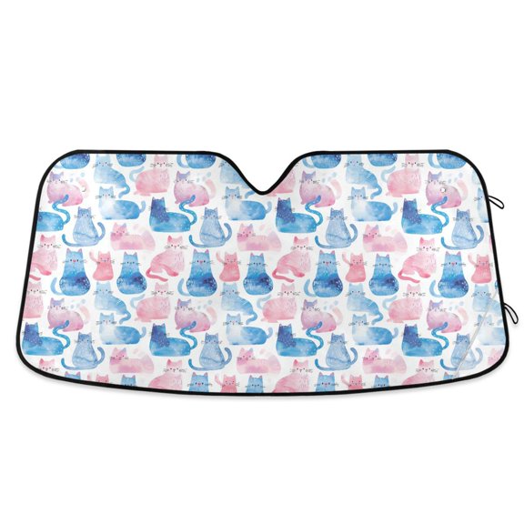 Watercolor Cute Cats Car Windshield Sun Shade Foldable Car Front Window Visor Heat and UV Protection 57x31.5