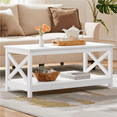 thumbnail image 3 of Fullfurnique 2 Tier Coffee Table with Storage Shelf for Living Room, White, 3 of 9