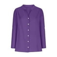 thumbnail image 4 of gbyLJF Women's V-neck Cotton Linen Blouse Button Down Long sleeve Casual Top Plus Size Tops Loose Fit Clothes for Women, 4 of 6