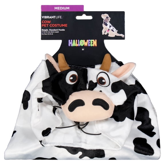 Vibrant Life Halloween Cow Costume for Dogs, Black and White, M