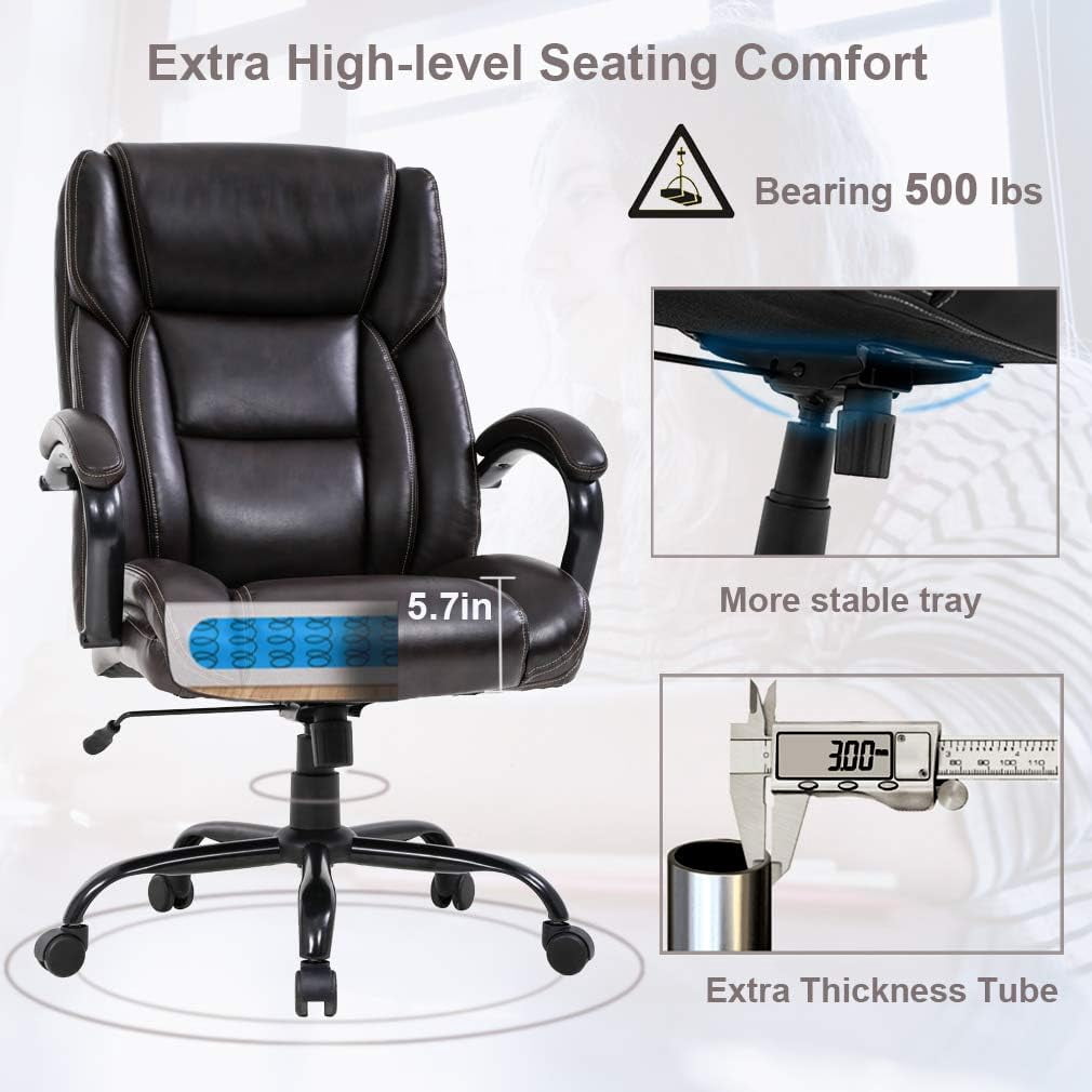 BestMassage Executive Ergonomic Office Chair with Lumbar Support & Swivel, 500 lb. Capacity, Brown