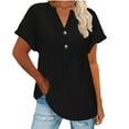 thumbnail image 3 of YanHoo Summer Shirts for Women Button Down V Neck Short Sleeve T-Shirt Blouse Plus Size Casual Loose Basic Solid Tunic Tops 2026 Black,L, 3 of 8