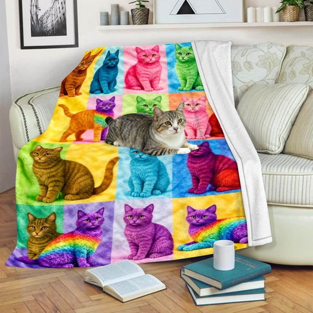 Couverture Jetée au Design de Chat Mignonne pour Canapé Lit Sofa Douillette Chaude Décorative Maison