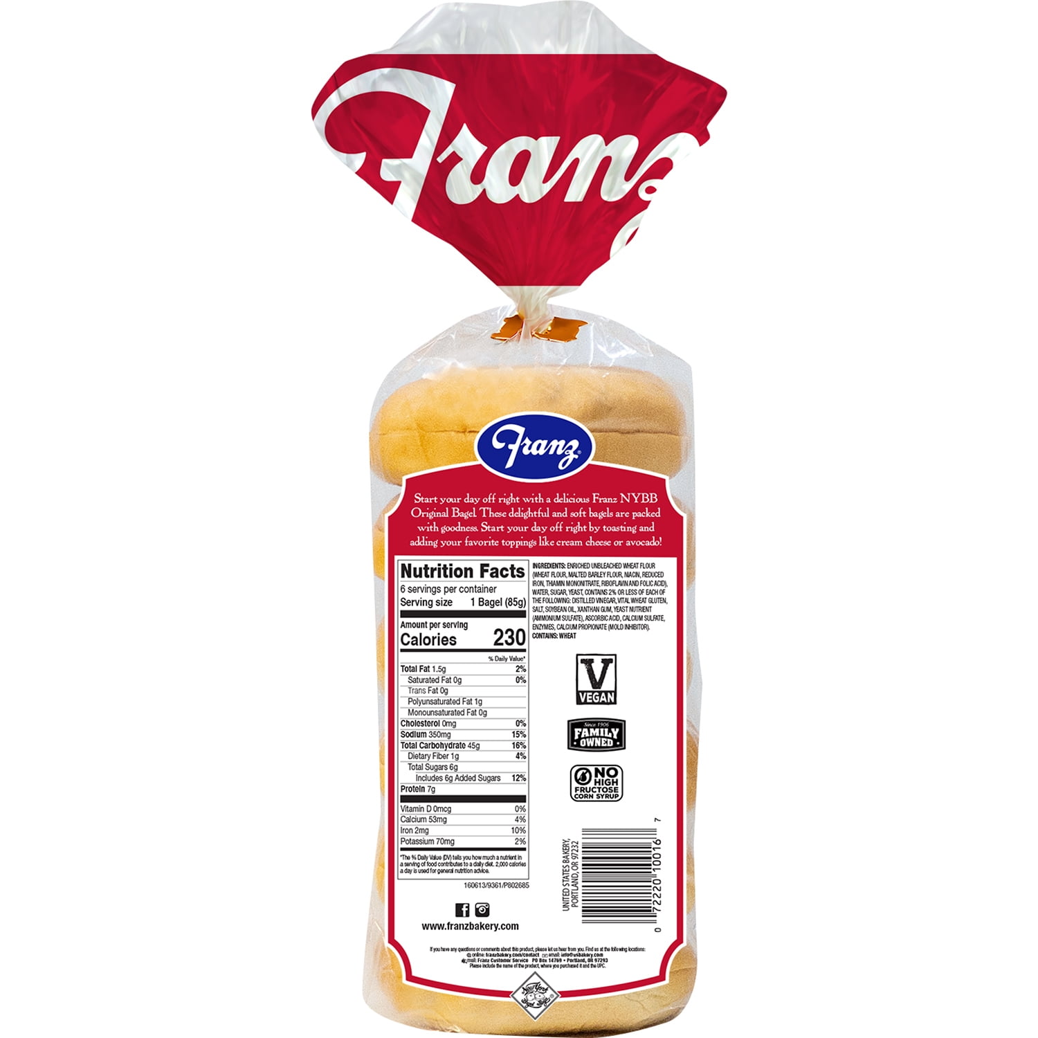 Franz Premium Original Plain Bagels, 18 oz, 6 Count