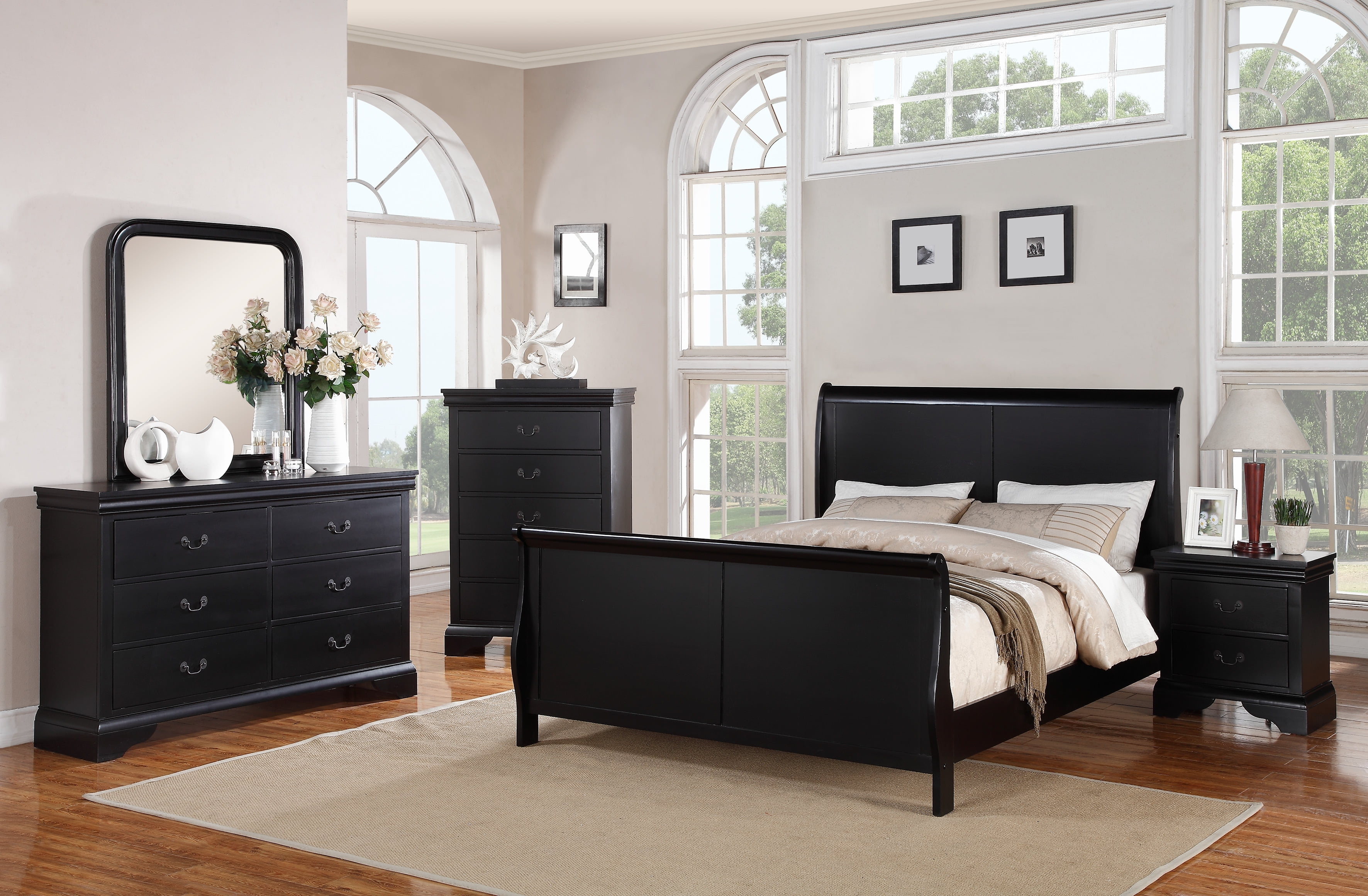 Contemporary Modern Black 6pc Sleigh California King Size Bed Dresser ...
