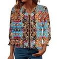 thumbnail image 1 of TaTaai 3/4 Sleeve Top for Women V-Neck with Smocked Cuffs Casual Loose Fit Printed Blouse Fashion Unstructured Print Soft Flowy Shirt for Spring Daily Wear Gift, 1 of 6