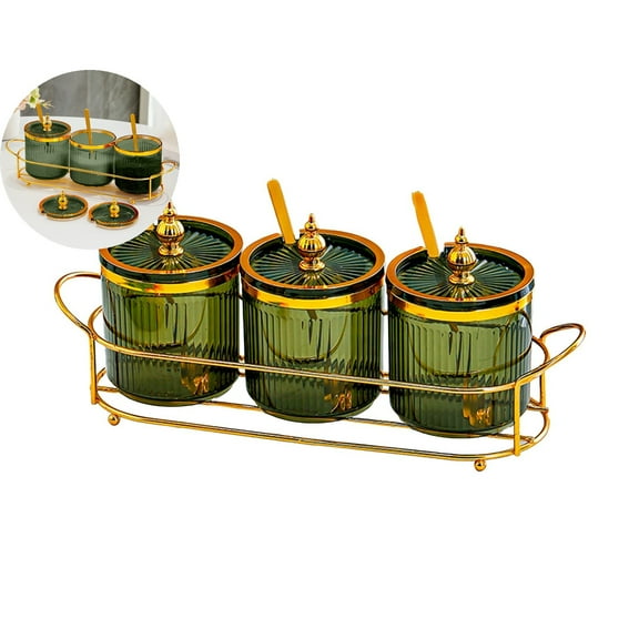 WNFJR Acrylic Condiment Jars with Lids, Spoons & Tray - Clear Plastic Spice Storage Boxes Set of 3 for Salt, Sugar, Paprika