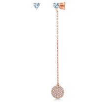 Gem Stone King Asymmetrical Sky Blue Aquamarine Drop Chain Earrings for Women in 18K Rose Gold Plated Silver | 1.03 Cttw | March Birthstone | Trillion Cut 4MM | Mismatched Dangle Earrings