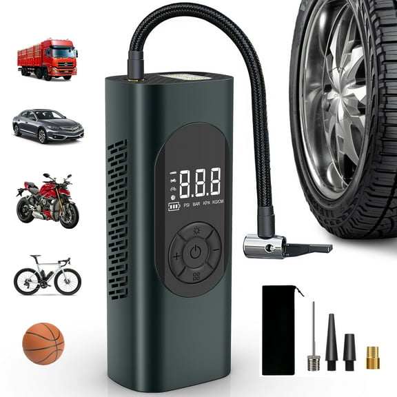 Nonstop Tire Inflator Portable Air Compressor 150 PSI Air Pump for Car, Bike, Motorcycle Tires and Balls. 4 Modes & Digital Display - 6000 mAh Battery, 12V